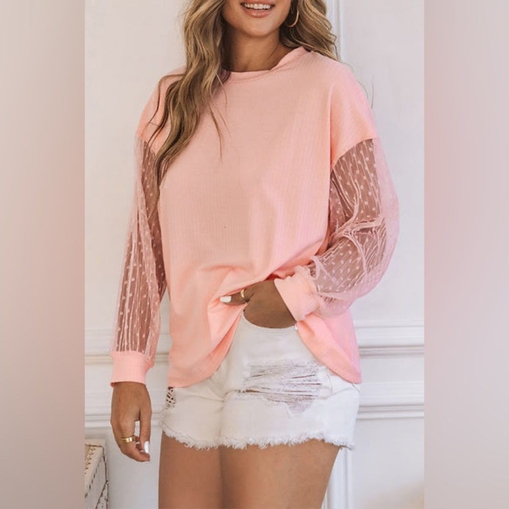 Polka Dot Mesh Sleeve Top 🌸🌸